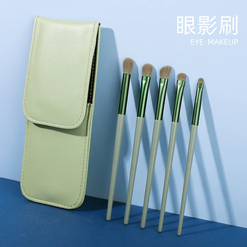 Green Colour 5 Pcs Eye Makeup Brushes Set-eyeshadow eyebrow eyeliner synthetic brushes soft make up brushes and portable bag