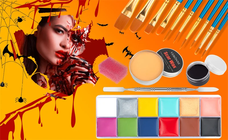 SFX Make-up-Set, 12-farbig, Gesichts- und Körperbemalung, Öl, Bühne, Spezialeffekte, Halloween, Wunde, Narbe, Wachs, Make-up, gefälschte Schorf, Blutspatel, Farbe – Detail 3