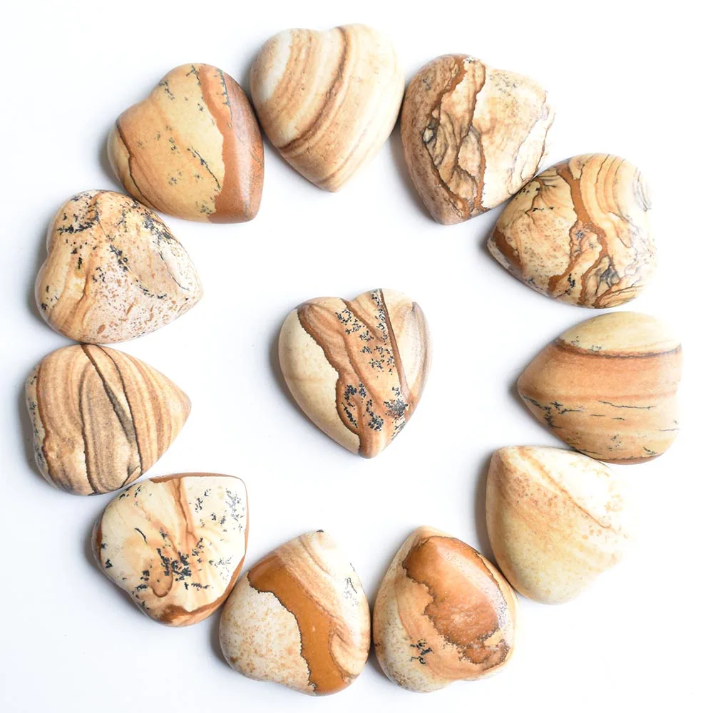 2020 new Top quality Assorted natural stone mix heart shape cab cabochons beads for jewelry making 25mm wholesale 12pcs/lot free