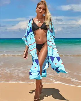 Copricostume da bikini, kimono lungo stampato bohémien, cardigan, tunica in chiffon, abbigliamento da spiaggia per donna, costume da bagno 10 best sales kimono di chiffon - №10