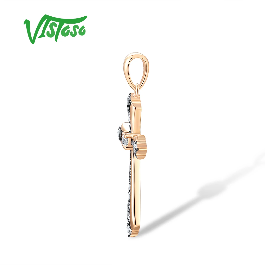 VISTOSO Pure 14K 585 Rose Gold Pendant For Women Sparkling Diamond Brown Diamond Cross Pendant Classic Trendy Gifts Fine Jewelry