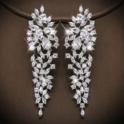 Ekopdee Vintage Luxury Teardrop Zircon Drop Earrings For Women Charm Bling Leaf CZ Crystal Earring Wedding Party Fashion Jewelry