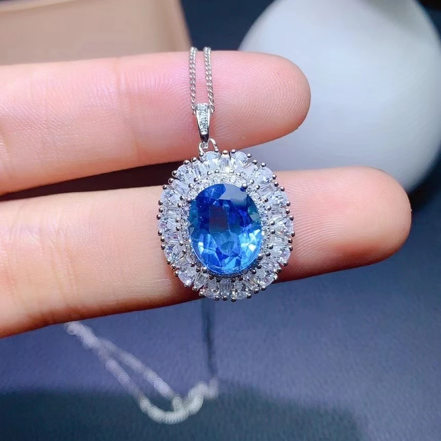 KJJEAXCMY fine jewelry 925 Sterling Silver inlaid natural Blue Topaz Women's Fashion elegant gem pendant Necklace support test