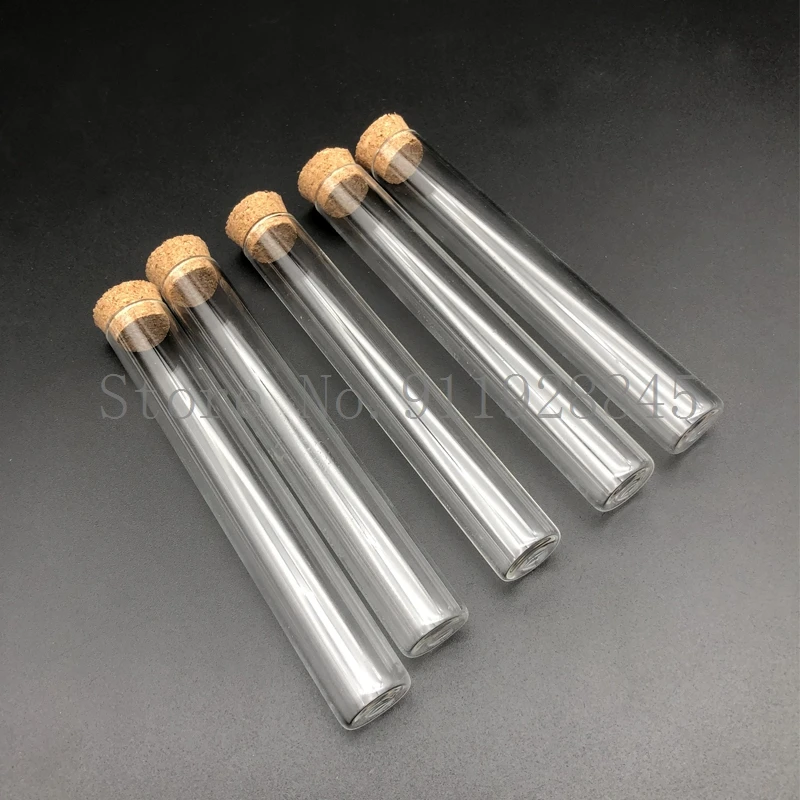 15x100mm Lab 10pcs/20pcs/50pcs/100pcs Thick Glass Test Tube with Flat bottom and Cork Stoppers For School Supplies