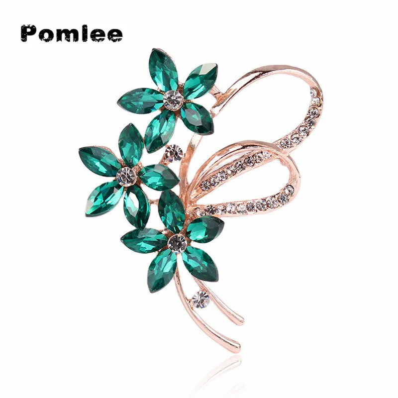 Pomlee 13 Colors Available 3 Flower Brooches For Women Elegant Cute Shining Pin Brooch Wedding Jewelry