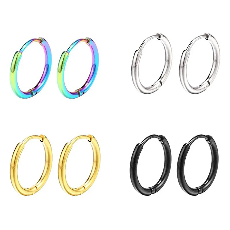 1 Pair Titanium Steel Mini Small Ear Circle Hoop Earrings For Men Womens 1.6mm Thin Ear Buckle Anti-allergic Non-fading Jewelry