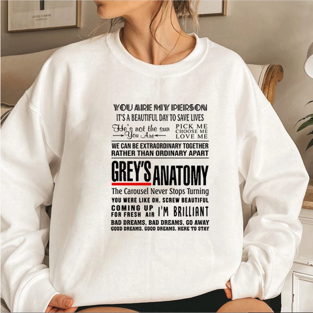 Greys Anatomy Sweatshirt You\'re My Person Greys Anatomy Tv Show Inspired Quotes Hoodie Women Kawaii Sweatshirts Casual Tops