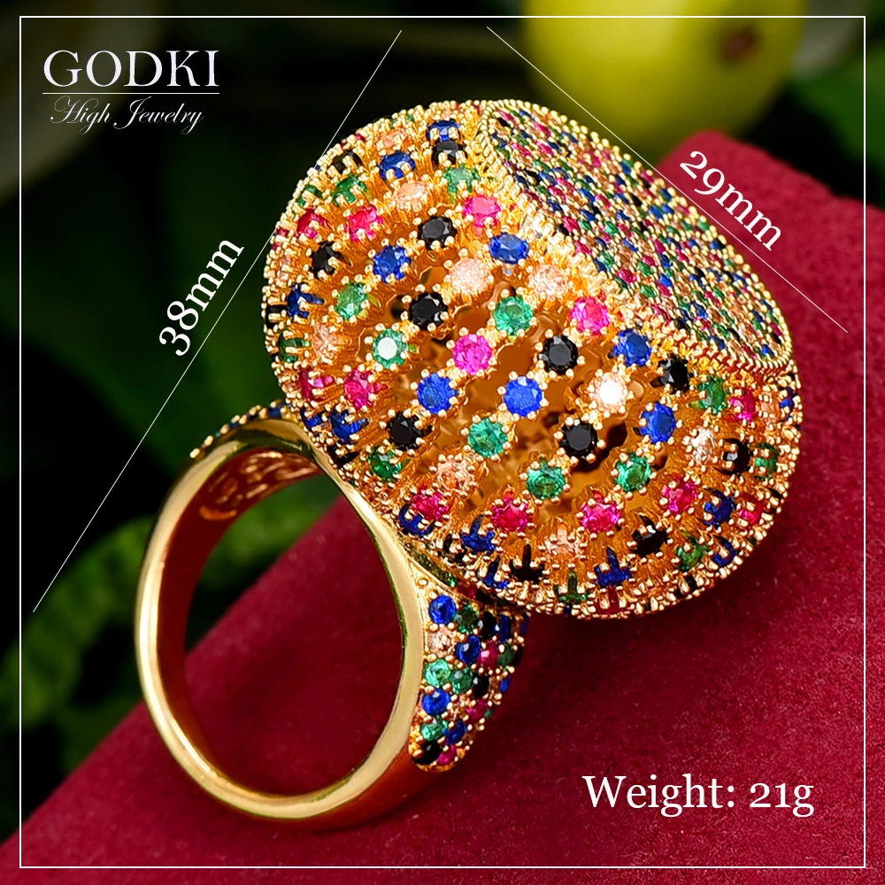 GODKI 2024 Trendy Poppy Ball Big Bold Statement Ring for Women Cubic Zircon Finger Rings Beads Charm Ring Bohemian Beach Jewelry