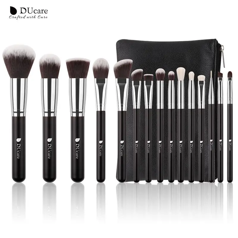 DUcare 15pcs Black Makeup Brushes Set Synthetic Hair Powder Foundation Eyeshadow Professional Make Up Brush with Cosmetic Bag