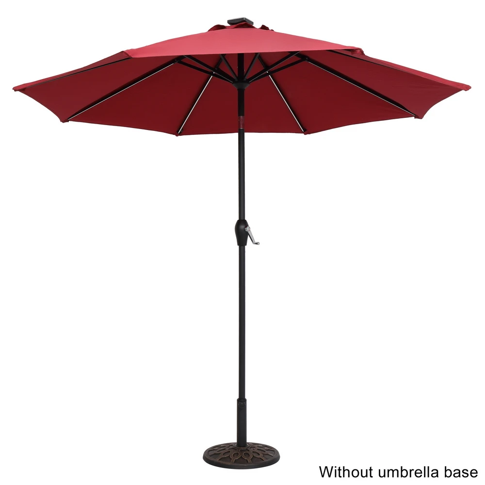 Two Colors 9FT Strip Light Umbrella Waterproof Folding Sunshade  US Warehouse