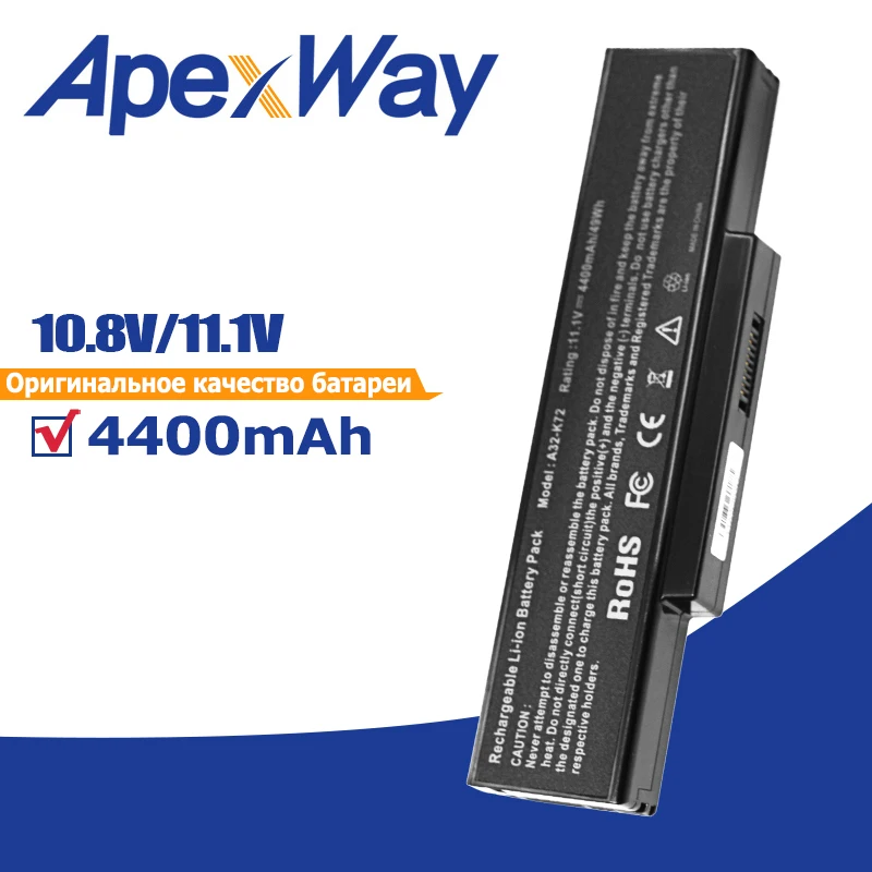 Apexway 6 Cells Laptop Battery For Asus A32-N71 A32-K72 K72 K72F K72D K72DR K73 K73SV K73S K73E N73SV X72 X73 N71