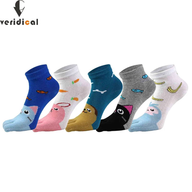 Pure Cotton Women Girl Five Finger Ankle Socks Cute Animal Bear Cat Rabbit Novelty Fashion Young No Show Socks With Toes Cartoon