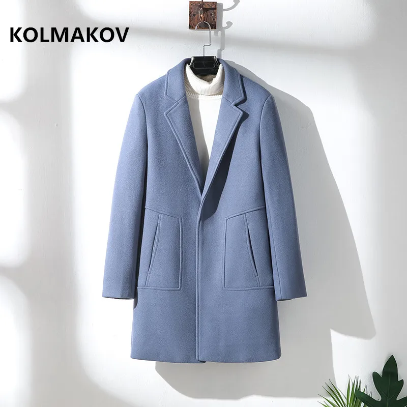 

2021 Autumn winter covered button Classic coat Men's fashion Casual Trench Coat Male High quality wool overcoat men Jackets