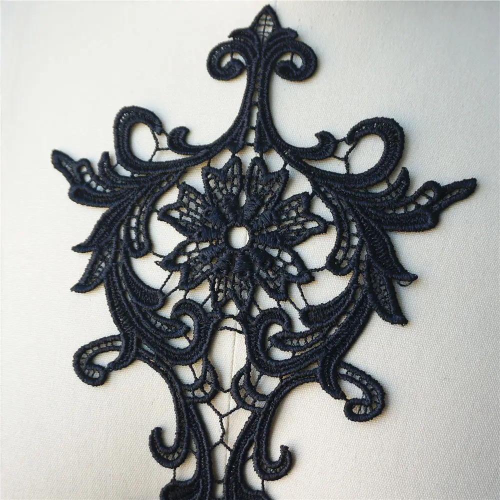 Black Embroidered Fabric Appliques Flora Gothic Baroque Gown Collar Sew On Patch For Wedding Decoration Dress DIY