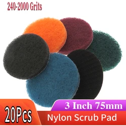 Scrub Pad 20Pcs 3 Inch 75mm Flocking Industrial Scouring Pads Heavy Duty Nylon Polishing Pad for Kitchen Car Bathroom Cleaning