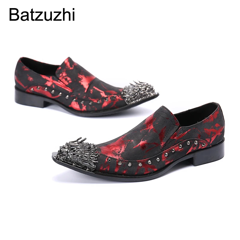 Batzuzhi Italian Leather Mens Dress Shoes Vintage Metal Pointed Toe  Chaussure Homme Luxury Male Formal Party Flats Shoes,US6-12