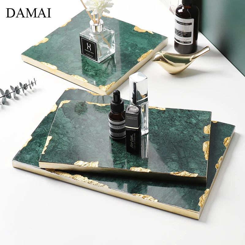 

Gold Inlay Natural Marble Trays Decorative Nordic Modern Ceramic Jewelry Skin-care Display Plates Bathroom Wash Accessories Tray