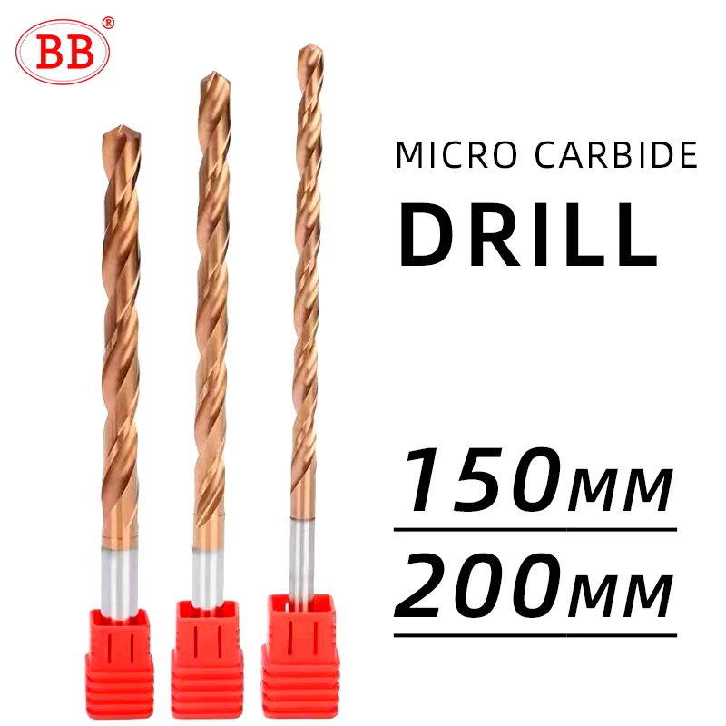 BB CNC Carbide Drill 150mm 200mm Long Length 3-16mm Diameter Tungsten Steel For Stainless Steel Metal Aluminum Copper