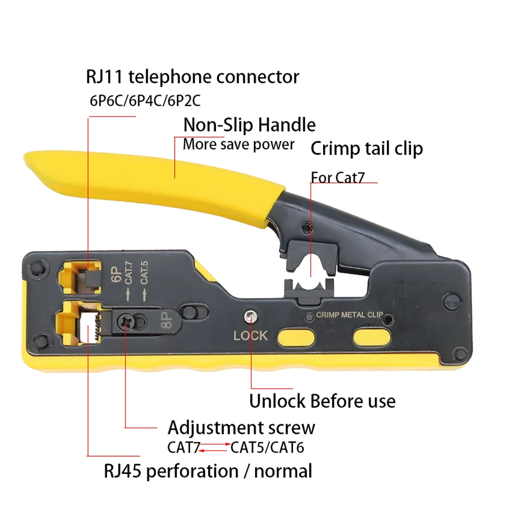 CAT5 CAT6 CAT7 Pass Through Crimper Crimping Tools For Standard RJ45 RJ12 RJ11 Connectors CAT6a Shielded Modular Plugs