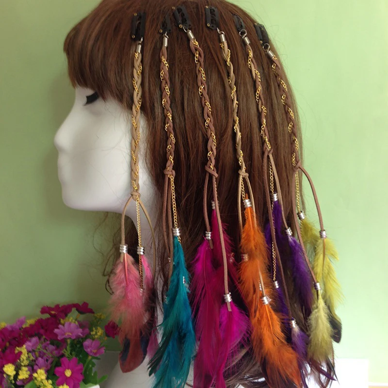 Extensiones de Cabello Hippie Boho hechas a mano con Clip de plumas, tocado de peine, accesorios de bricolaje para mujeres, regalos de San Valentín