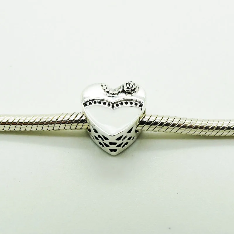 Sweet Wedding Heart Charm Fits European Beaded Bracelets For Woman DIY Sterling Silver Jewelry Beads For Jewelry Making