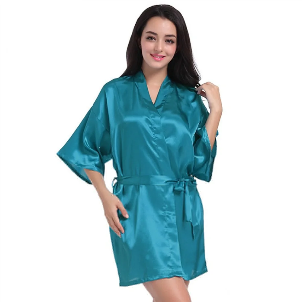 Wholesale Women Pure Color Satin Kimono Robes For Bridemaid Bride Wedding Party Short Dressing Gown Bath Sleepwear Bathrobes T1