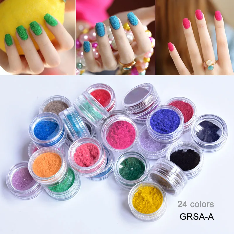 24 velvet flocking fiber powder set 24 Colors Nail Art Polish Fingernail Manicure Tools Velvet Flocking Powder