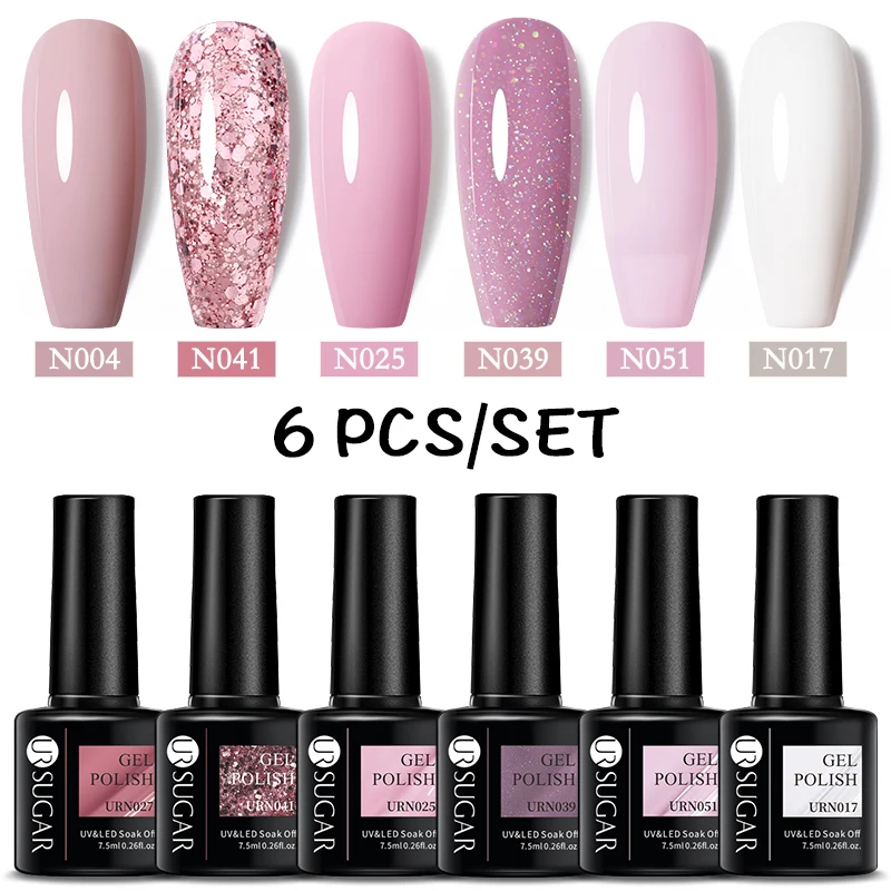 UR SUGAR 6pcs/set Gel Nail Polish Kits Spring Popular Color Semi Permanent Soak Off UV LED Nail Art Gels Nail Varnish Set