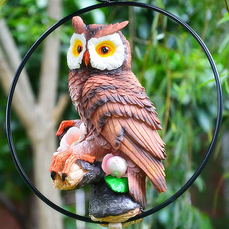 

Simulation owl bird resin statue landscape ring Hanging DIY tree ornament Courtyard gardening sculpture home decoration a0200