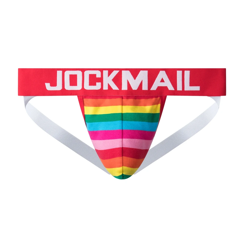 JOCKMAIL Jockstrap Mens Thong Underwear String Homme Sexy Men Underwear Thong and G Strings Cotton, Rainbow Stripes, Breathable