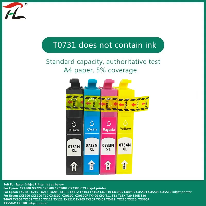 T0731 Printer Ink Cartridge for Epson 73 T0731N 73N Cartridges T30 TX203 TX510F TX210 CX5900 T40W TX205 TX209 TX409 Kit