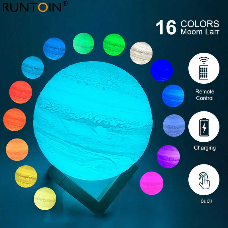 LED Night Light 3D Print Moon Lamp 16 Colors Touch Remote Control Rechargeable Creativity Children'S Night Lamp For Home Bedroom