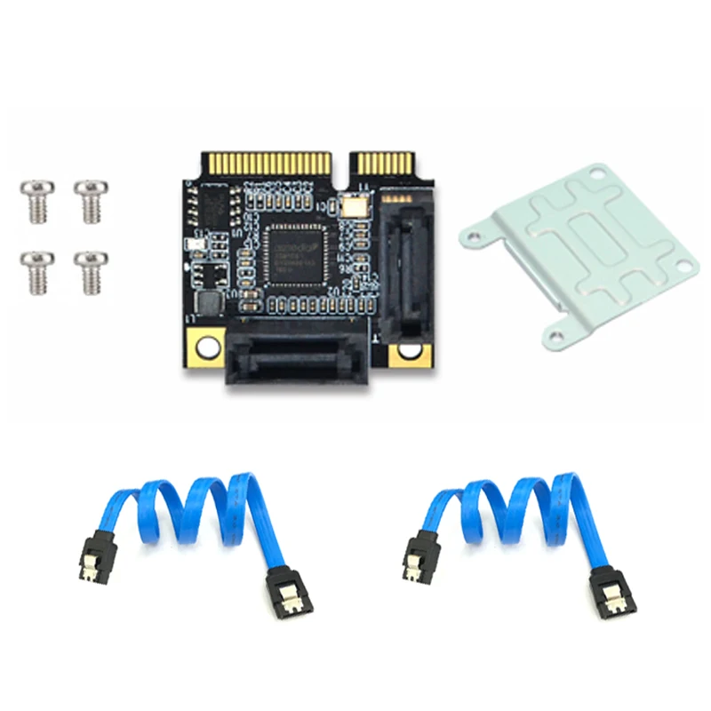 Mini PCI-E PCI Express de 2 puertos a SATA 3,0, convertidor de tarjeta de extensión de disco duro con Cable SATA para PC, ordenador, tarjetas adicionales
