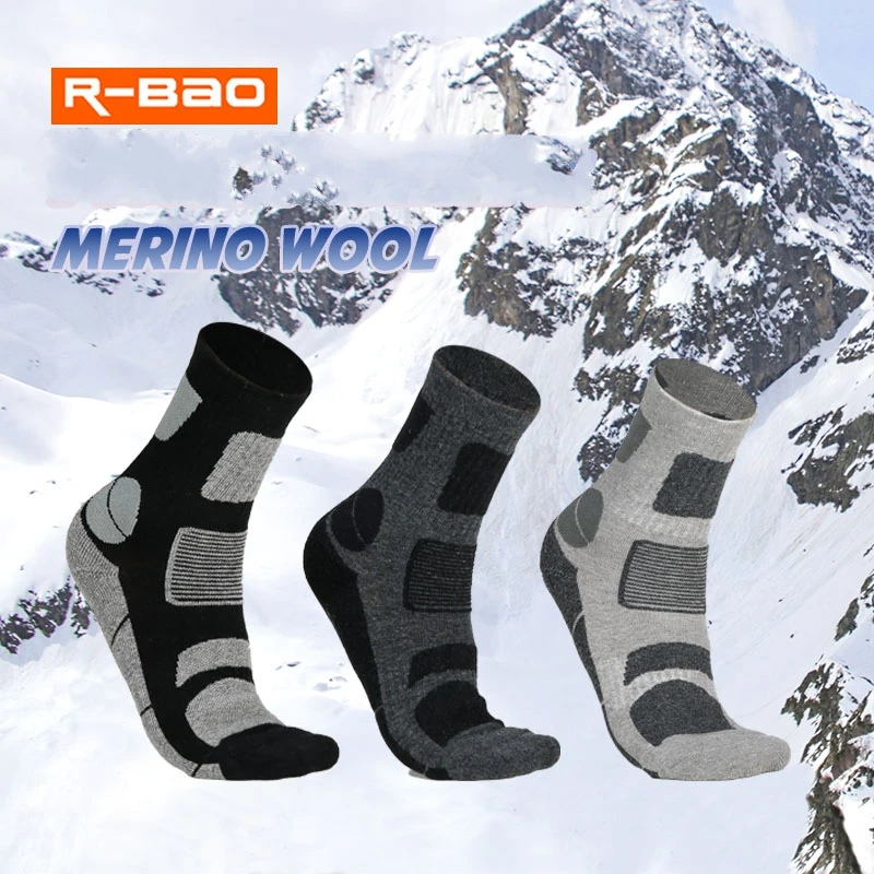 3 Pairs/lot Winter Thicken Merino Wool Socks mens Ski Hiking Thermal Socks Outdoor Warm Sports Socks Men Thermosocks