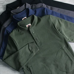 Autumn New American Retro Pullover Stand Collar Deck Hoodies Men's Fashion Washed Old Knitted Heavyweight Terry Cloth Jacket
