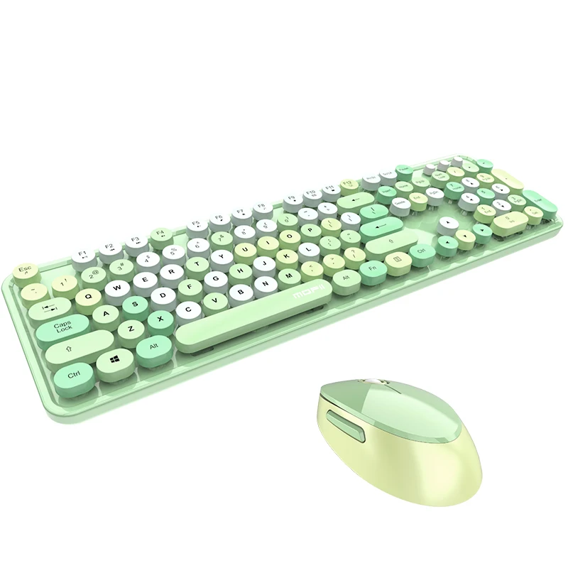 2.4G Wireless Keyboard Mouse Kit Office Gift Full Size 104 Keys Round Keycap Cute Pink Blue Green Red Black White For PC Laptop