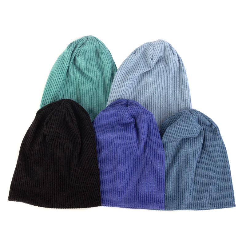 Zimowe prążkowane czapki typu beanie dla mężczyzn damskie jesienne modne czapki z dzianiny jednokolorowa na co dzień czapki Hip-Hop Slouch Skullies