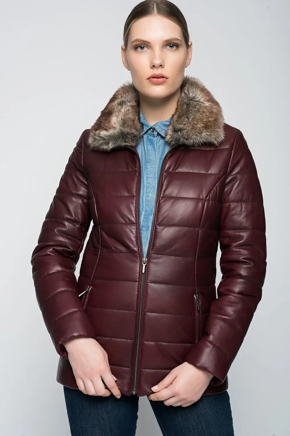 Echt schaffell Maroon echtes leder jacke neue winter mode, schnelle mode mode hause