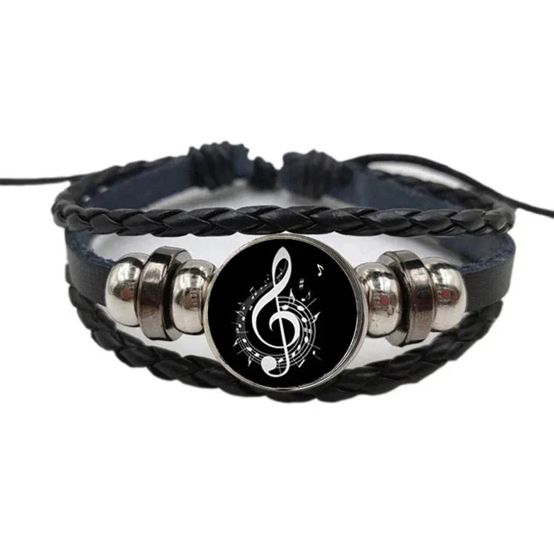 Vintage Musical Note Leather Bracelet Pendant Fancy Music Heart Musician Ornaments Retro Christmas Snowflake Female Gift