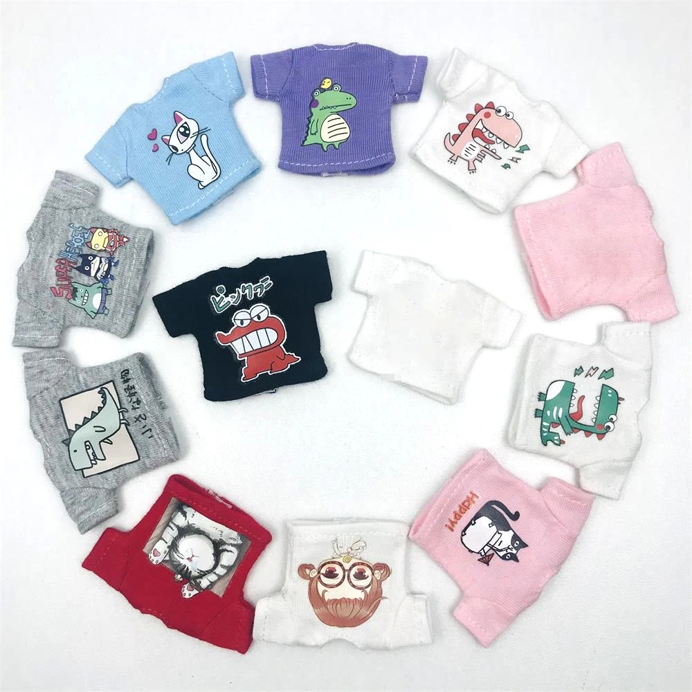 Nieuwe OB11 Kleding Leuke Cartoon Gedrukt T-shirt Korte Wit/Zwart T-shirt voor ob11,obitsu11,molly,1/12 bjd Poppen Accessoires