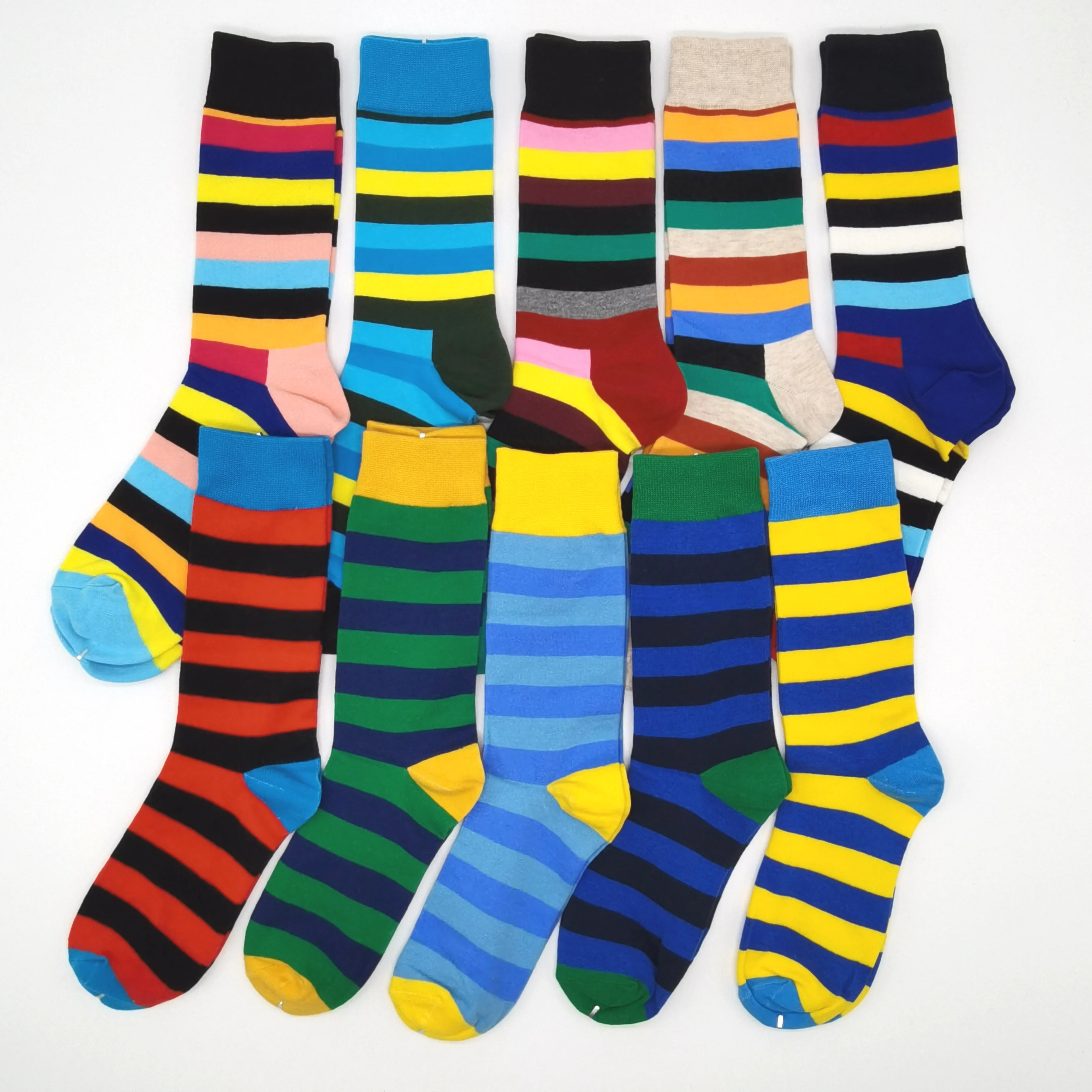 10 Pairs/Pack Men Women Cool Colorful Fancy Novelty Funny Casual Combed Cotton Crew Socks Striped Pattern Fun Funky Dress Socks