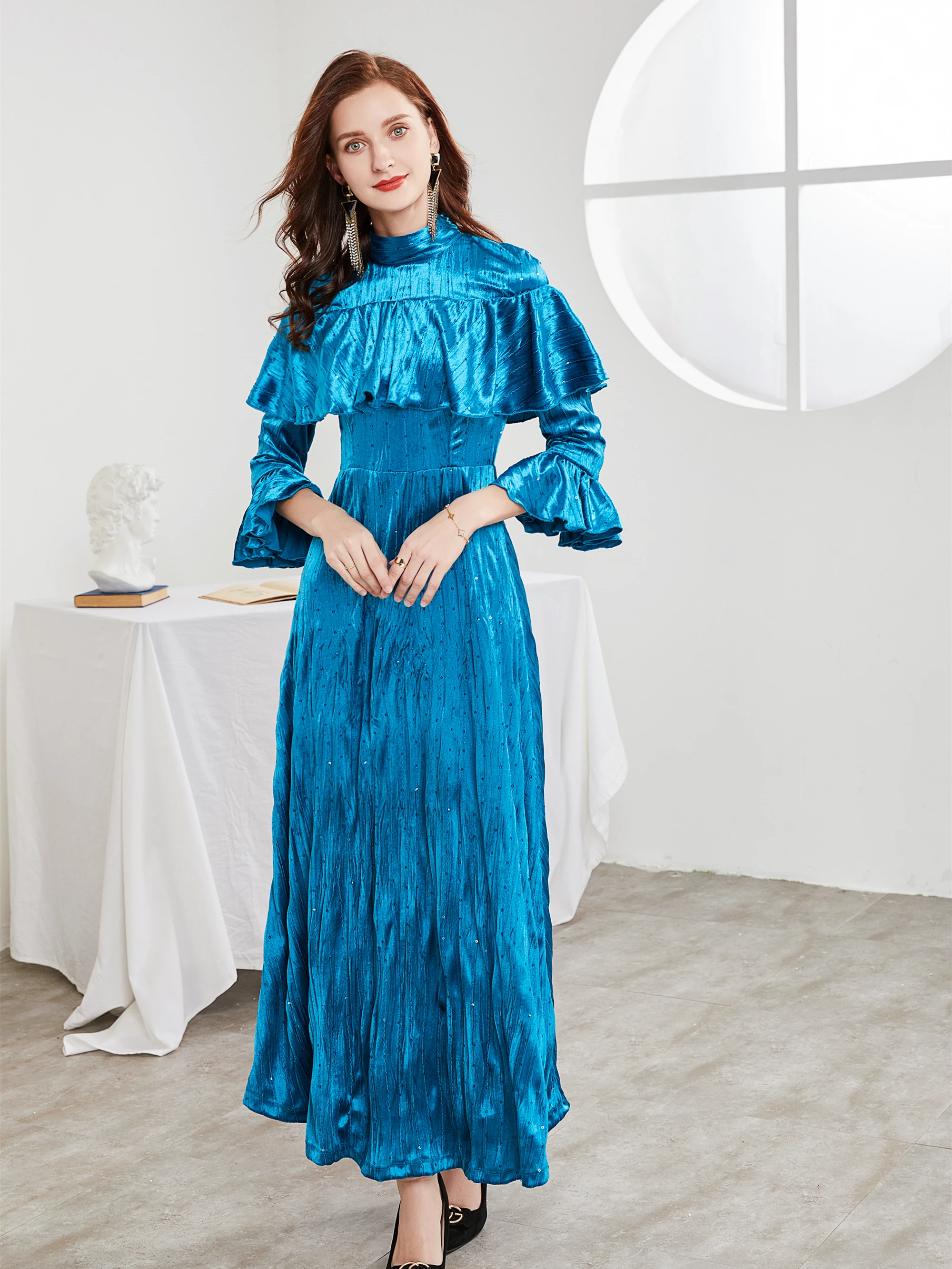 LuxuryVintage bluegaduation dress sexyruffle homecoming dress elegante Party Prom robe de Soiree