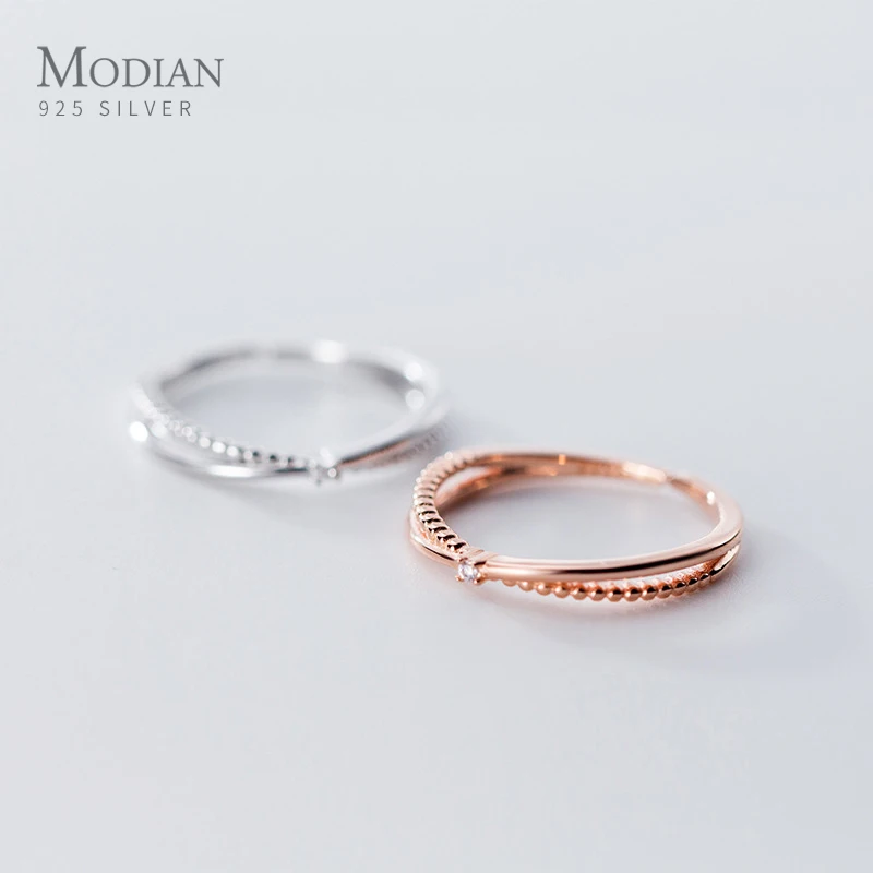 

Modian Fashion Genuine 925 Sterling Silver Double Circle Shiny Clear CZ Stackable Finger Ring for Women Fine Jewelry Party Gift