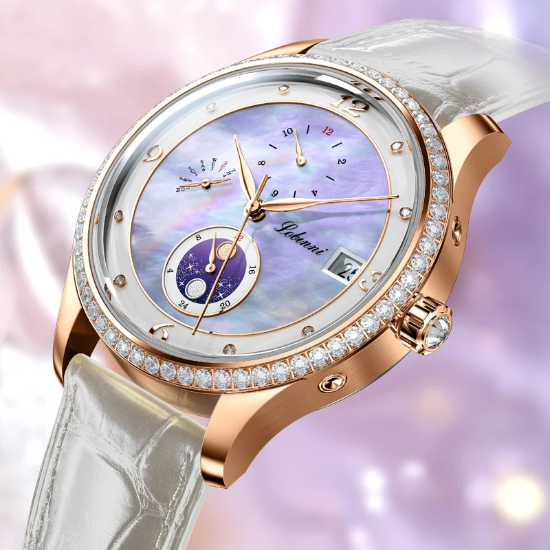 LOBINNI 2021 New Arrivals Women Automatic Mechanical Watches Luxury Zircon-Setting Purple/Red/Blue/Green Dial Ladies Watches