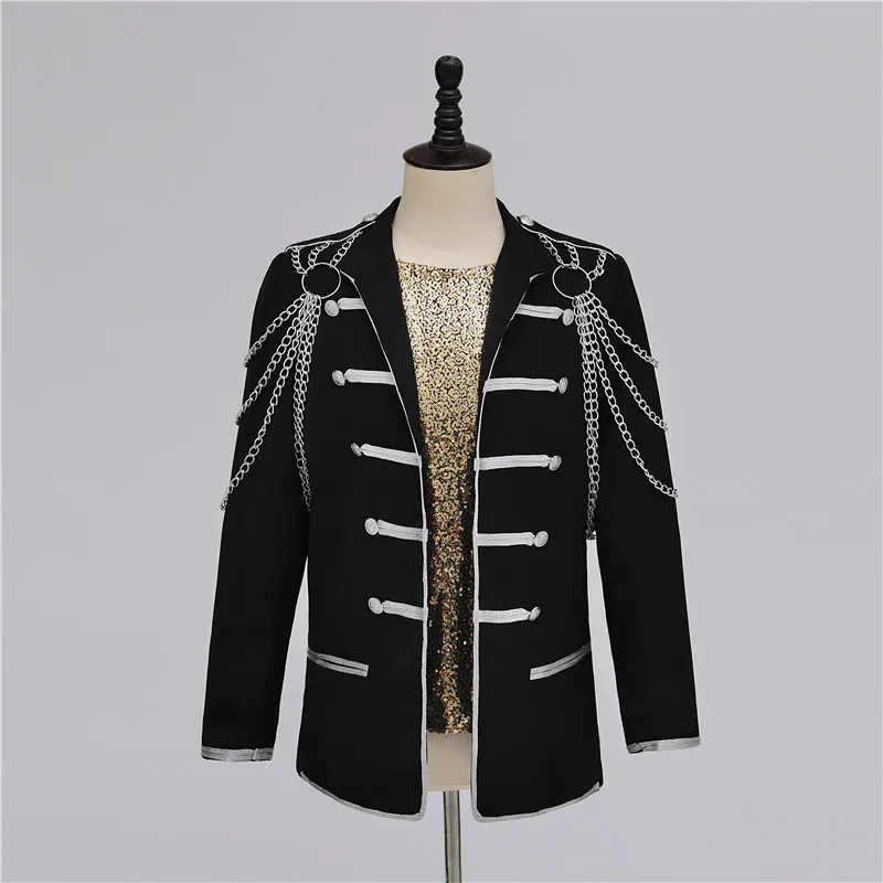 

mens black with silver chain decoration vintage medieval suit jacket /event/studio/stage performance/jacket