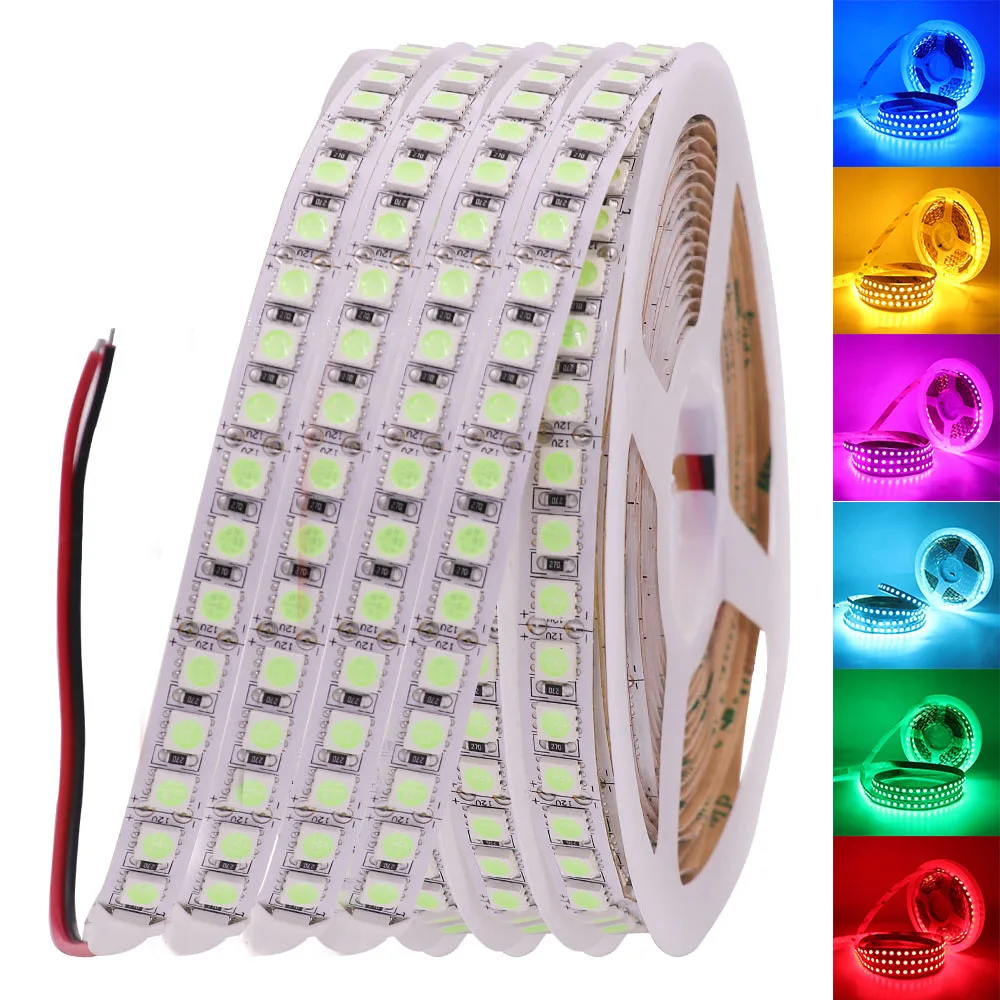 Bande lumineuse Flexible à 5050 Led, 12V, SMD, 5054, 2835, 120, 240 diodes/M, blanc, rouge, bleu, rose, jaune, haute luminosité, 5m