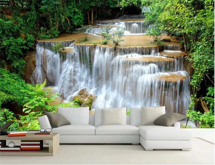 

Custom 3D Photo Wallpaper HD Green Landscape Waterfall Beautiful TV Background Mural Bedroom Living Room Non-woven 3D Wall Paper