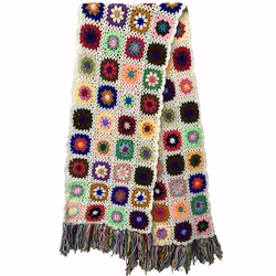 Hand Made Crochet Scarfs Women Tassel Scarf Wraps 200*27cm Big Flower Scarves Autumn Winter Handmade Christmas Day Gift Scarves