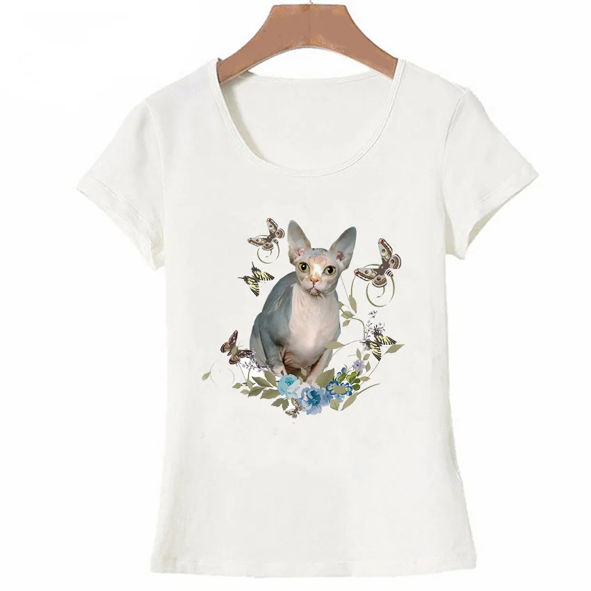 Love Sphinx Cat Funny Flower Tattoo Print T-Shirt Summer Women T-shirt Fashion Female Casual Tops Cute Girl Tees,Drop shipping