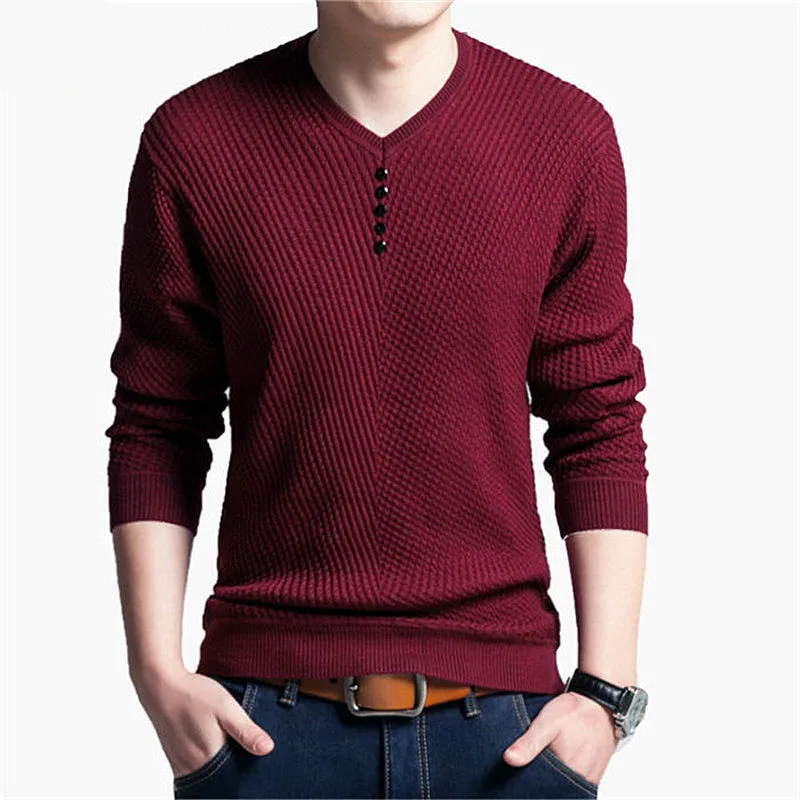 Spring Autumn Sweaters Pullover Men V Neck Men Sweater Casual Long Sleeve Brand Mens Slim Fit Knitted Sweaters Pullovers